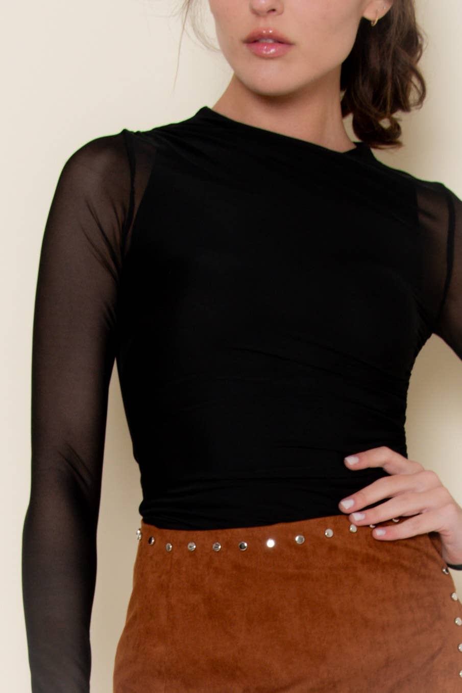 Fore Collection Mesh Asymmetrical Bodysuit