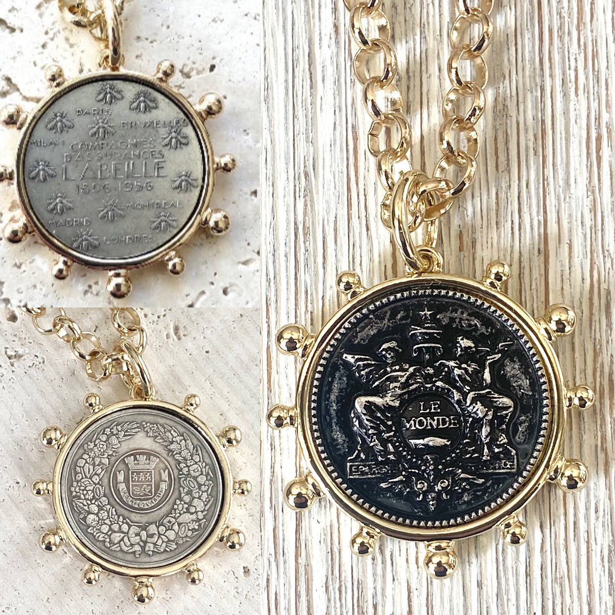 Simple French coin necklace rolo chain: Le monde