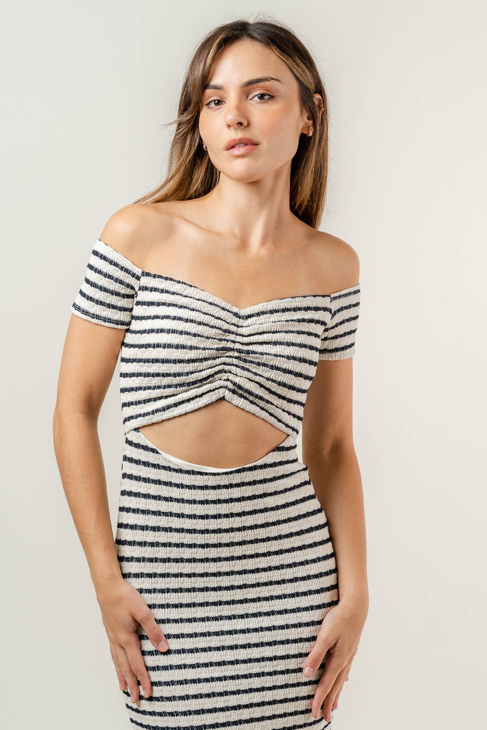 Fore Collection Off Shoulder Ruched Maxi Dress