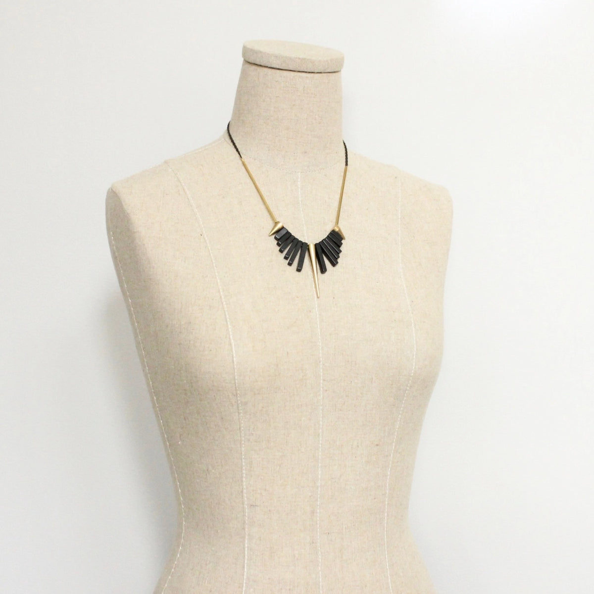 David Aubrey Geometric Black Agate and Spike Necklace