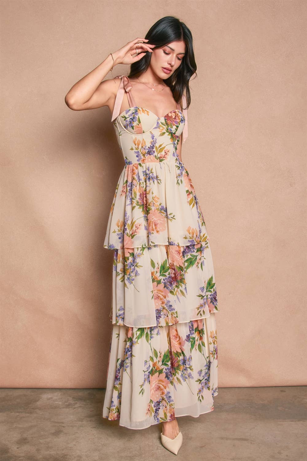 Dress Forum Floral Corset Layered Maxi Dress