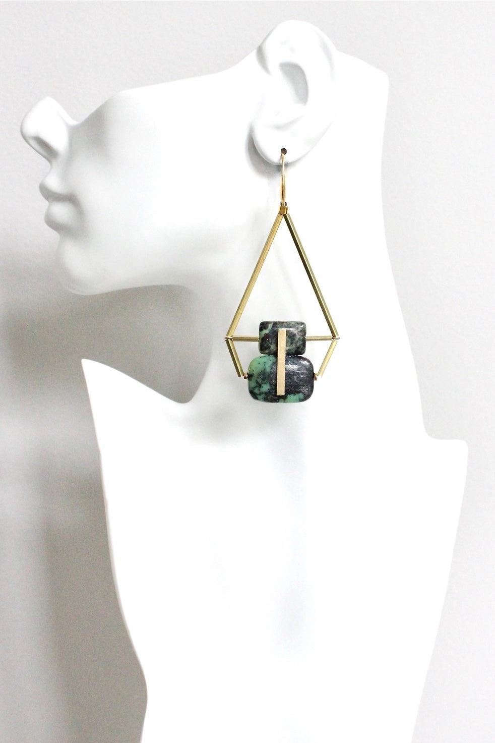 David Aubrey Geometric Green Jasper Earrings