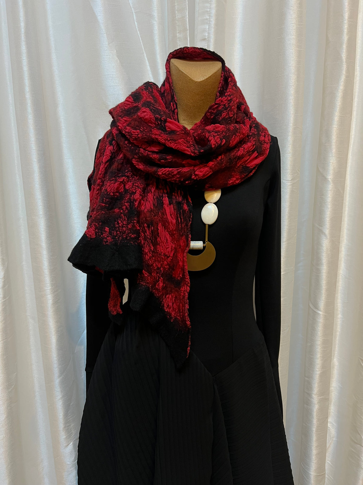 BlckBts Felted Red Merino Wool on Silk Shawl