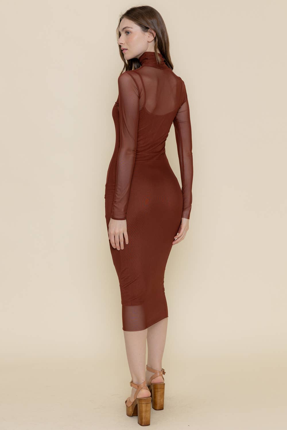 Fore Collection Burgundy Mesh Midi Dress