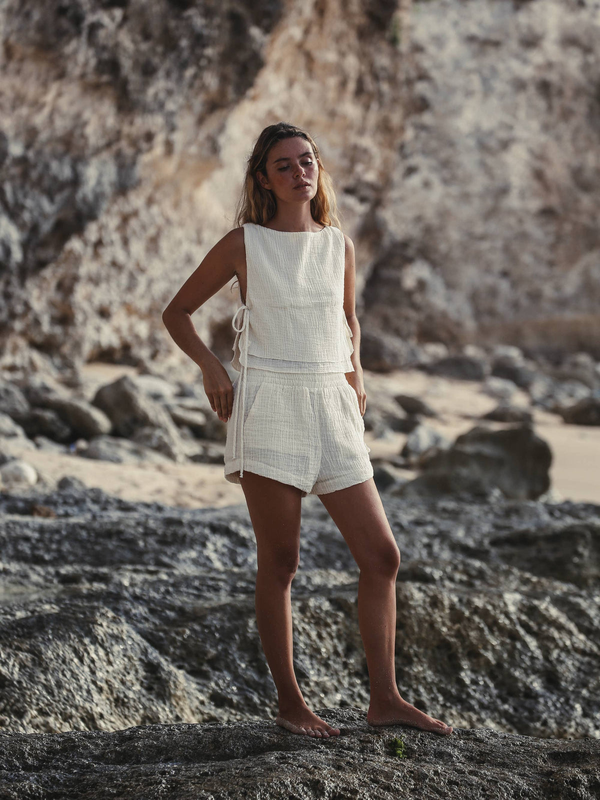 The Handloom Mia Side Ties Top - Gold Stripes