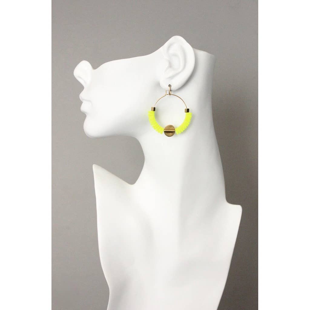 David Aubrey Neon Yellow Glass Hoop Earrings
