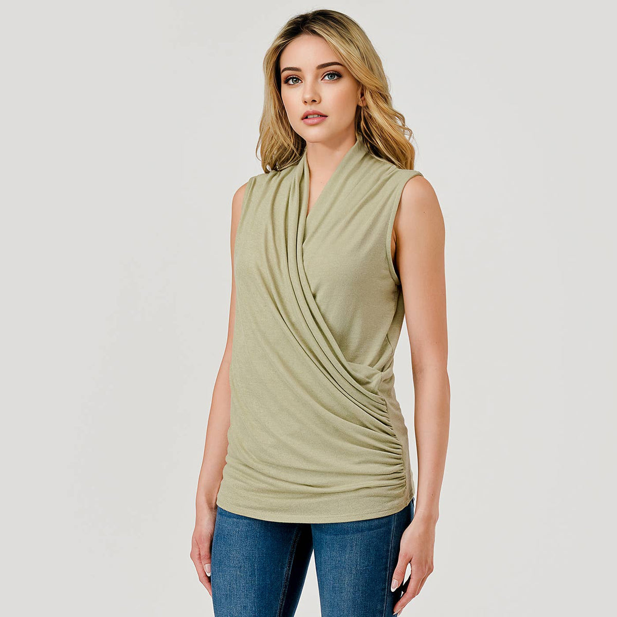 Heimious Sleeveless Surplice Top