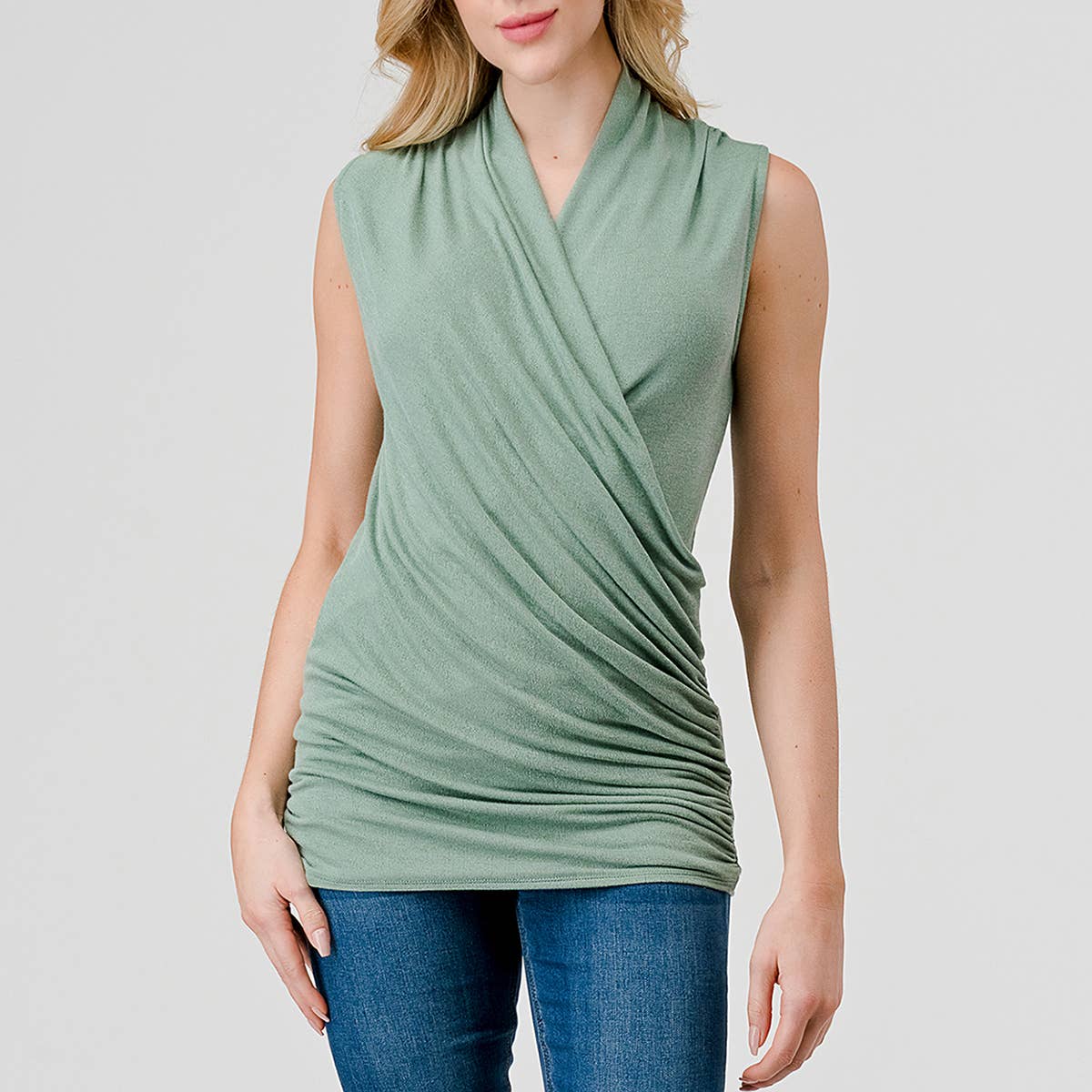 Heimious Sleeveless Surplice Top