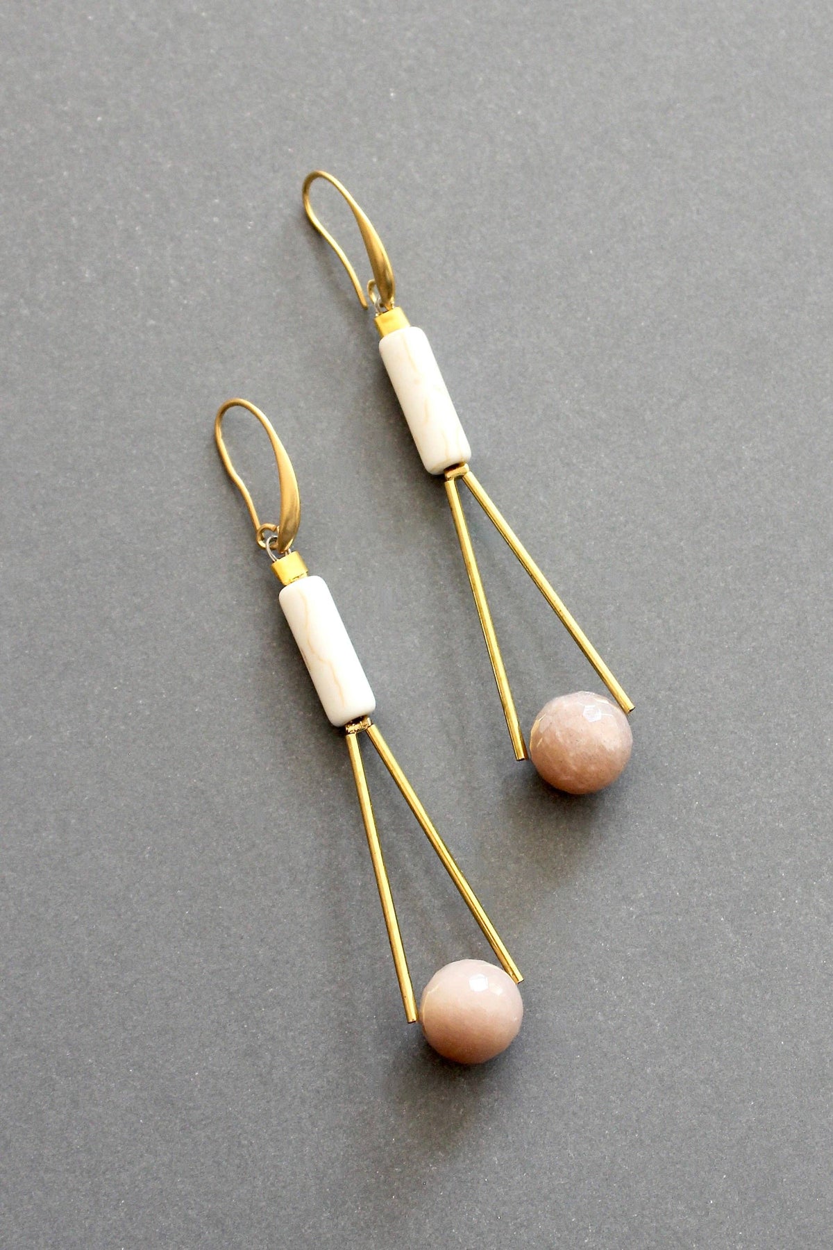 David Aubrey  Peach moonstone geometric earrings