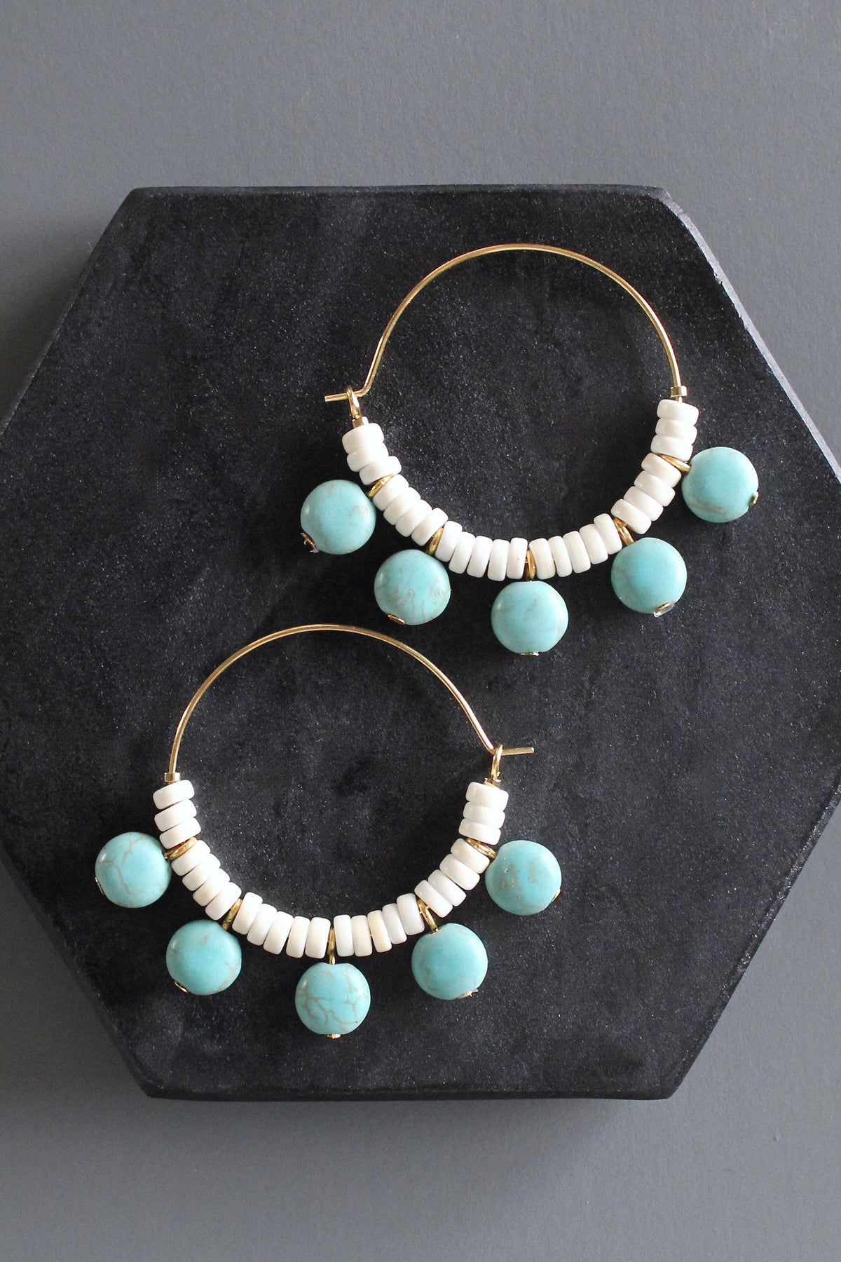 David Aubrey  Turquoise and white hoop earrings