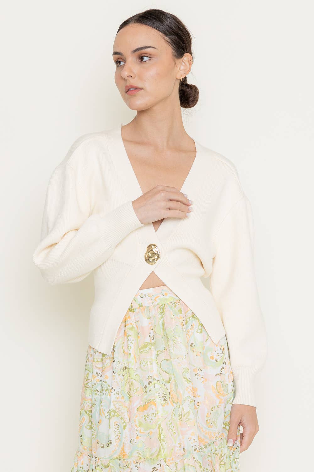 Fore Collection Gold Button Cardigan - Grey