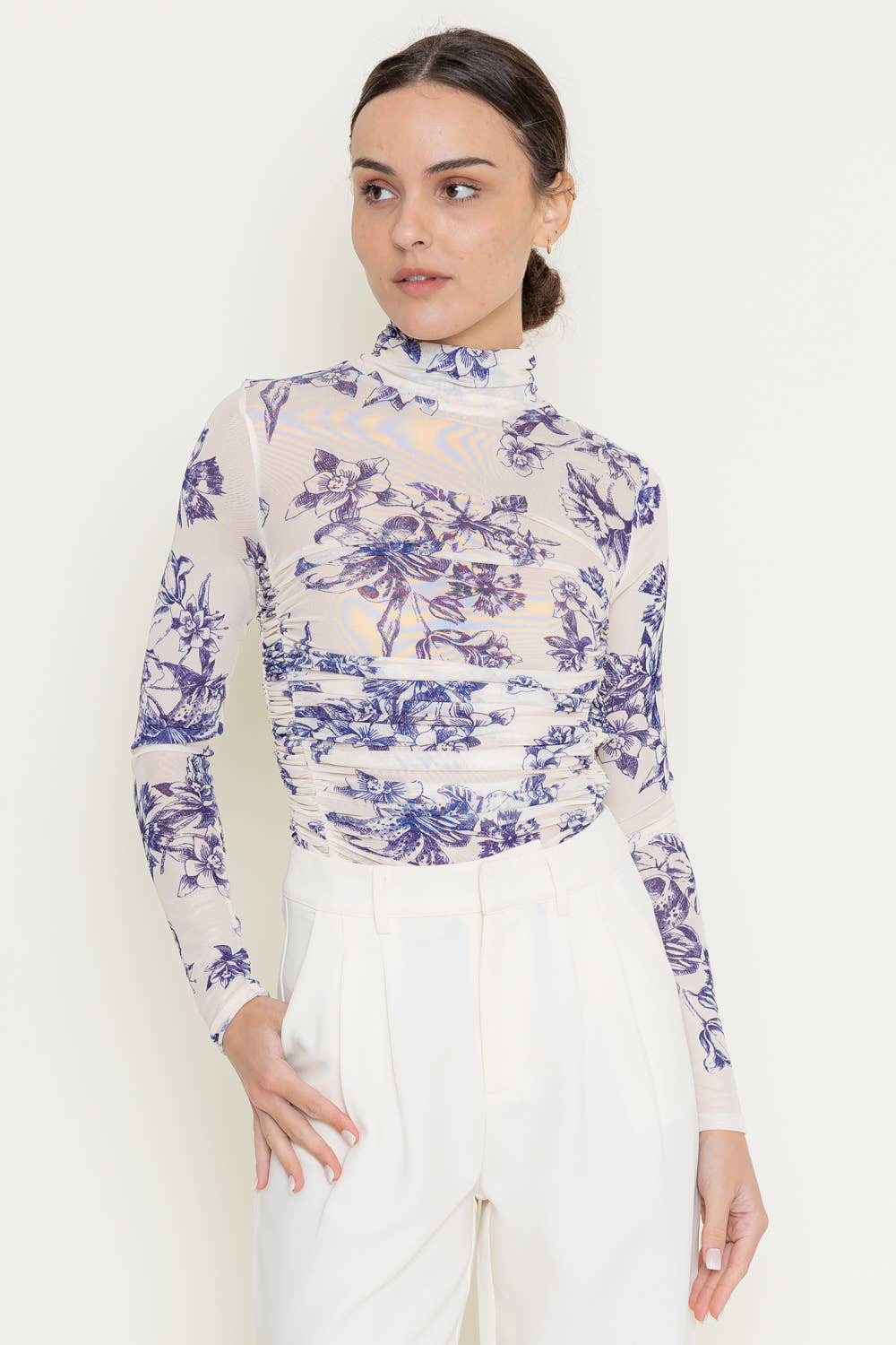 Fore Collection Mock Neck Floral Mesh Bodysuit