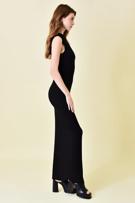 Fore Asymmetric Neck Drape Black Maxi Dress