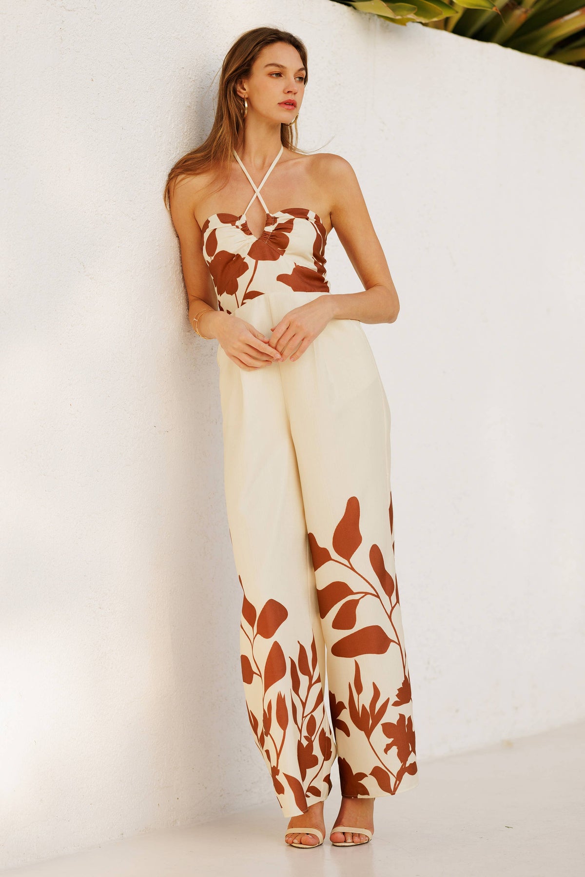 Endless Blu Rustic Floral Wide Pant Jumpsuit