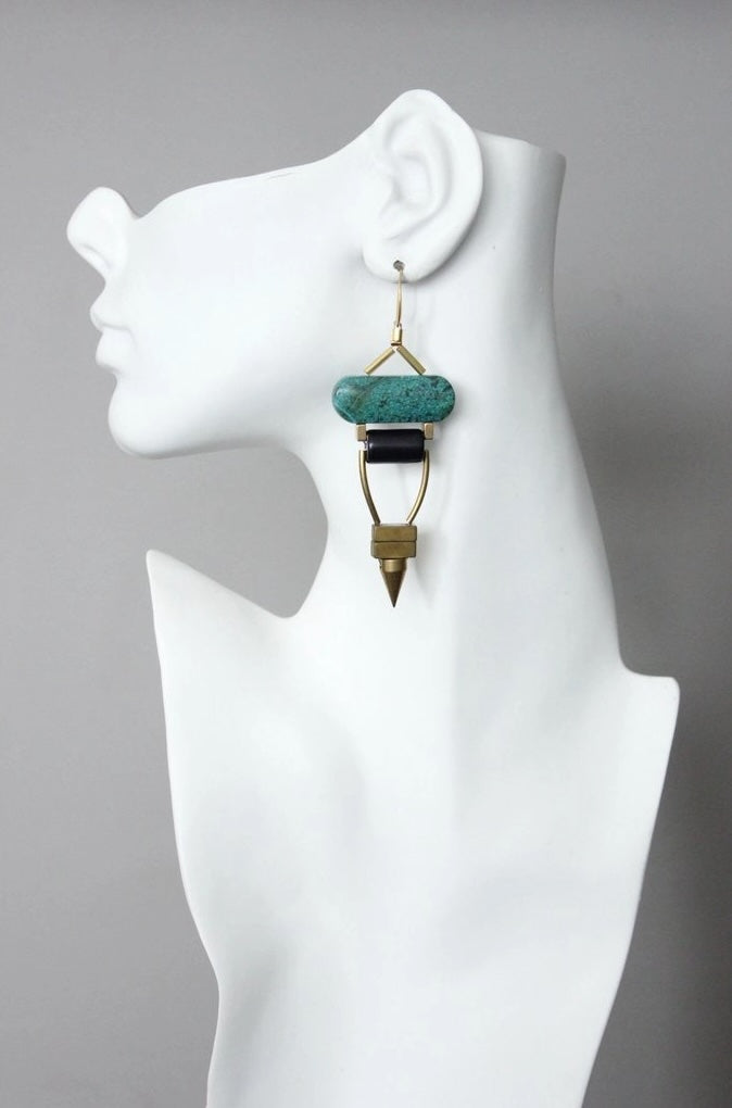 David Aubrey Green Turquoise and Black Stone Earrings