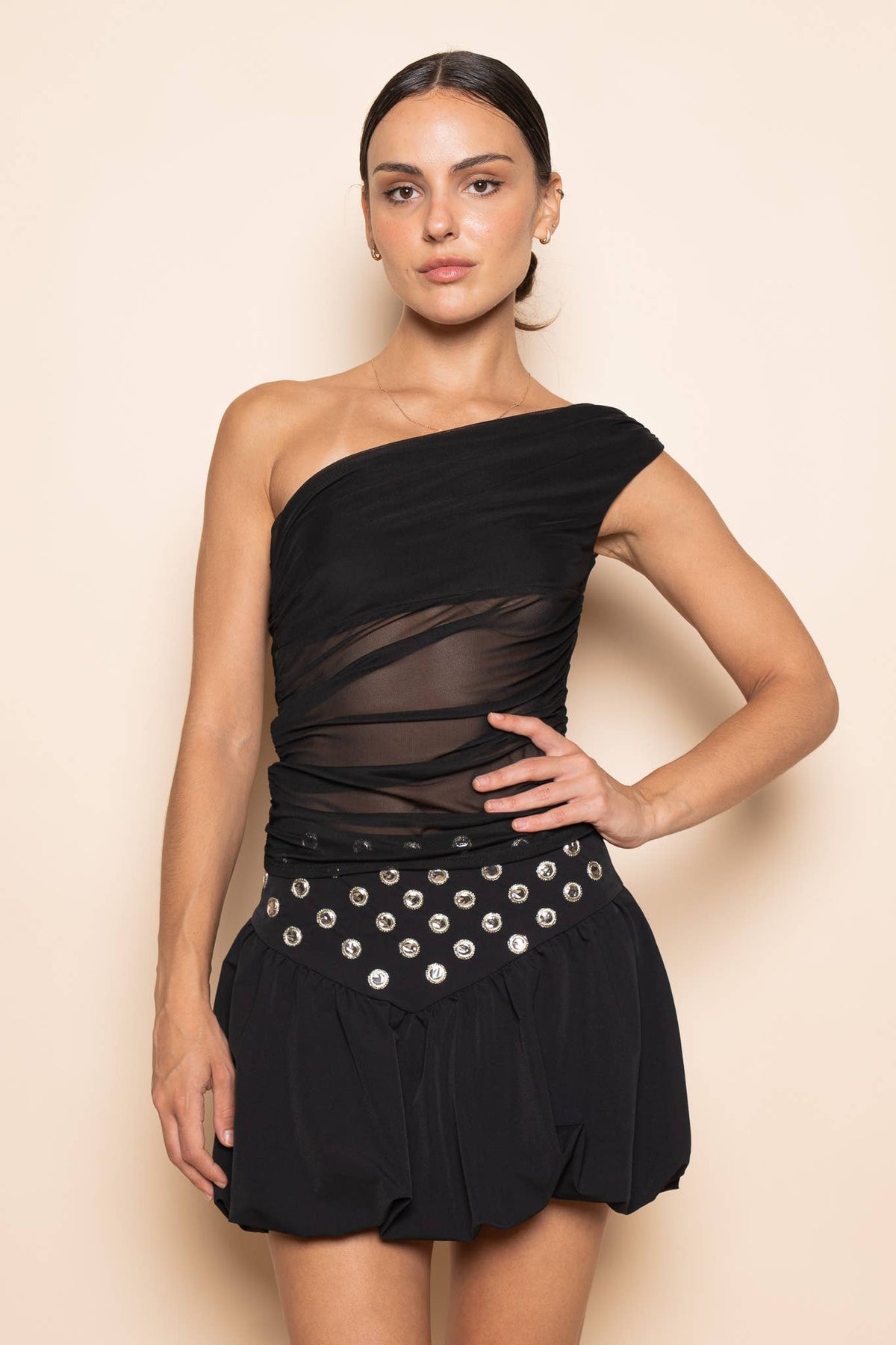 Fore Collection One Shoulder Mesh Tank Top