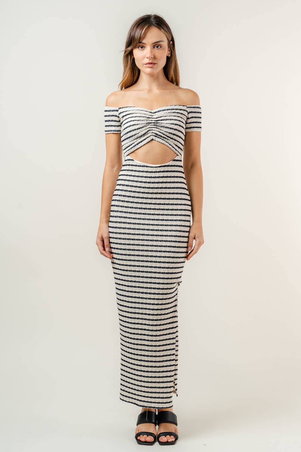 Fore Collection Off Shoulder Ruched Maxi Dress