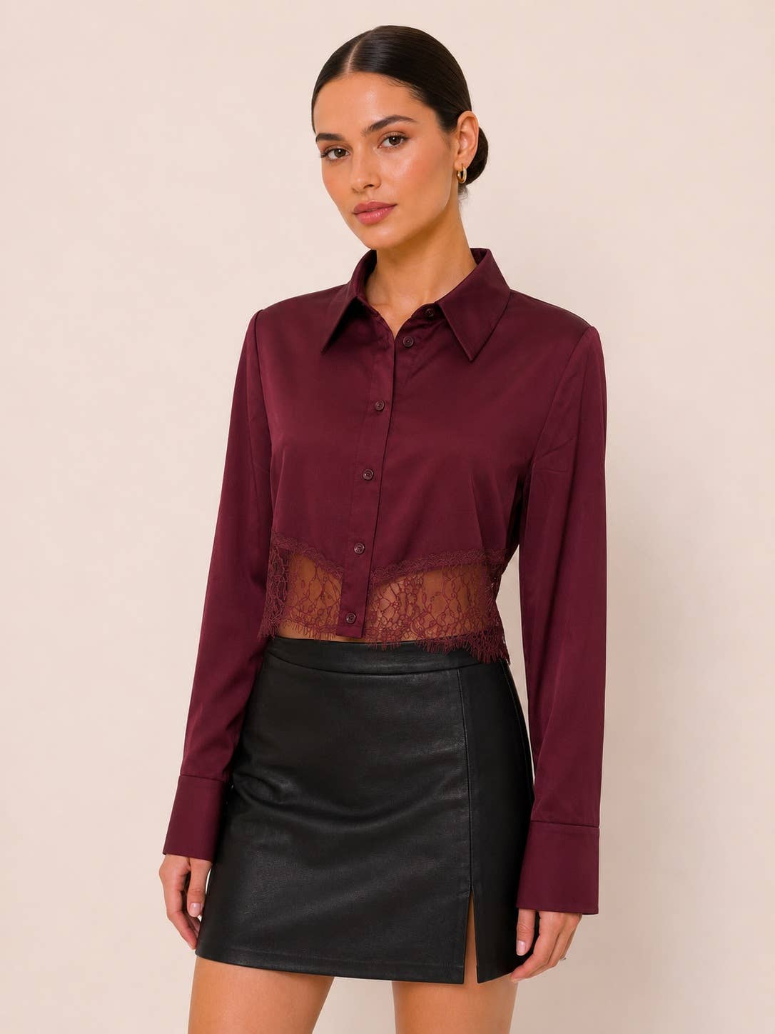 Fore Collection Satin Lace Bottom Button-up