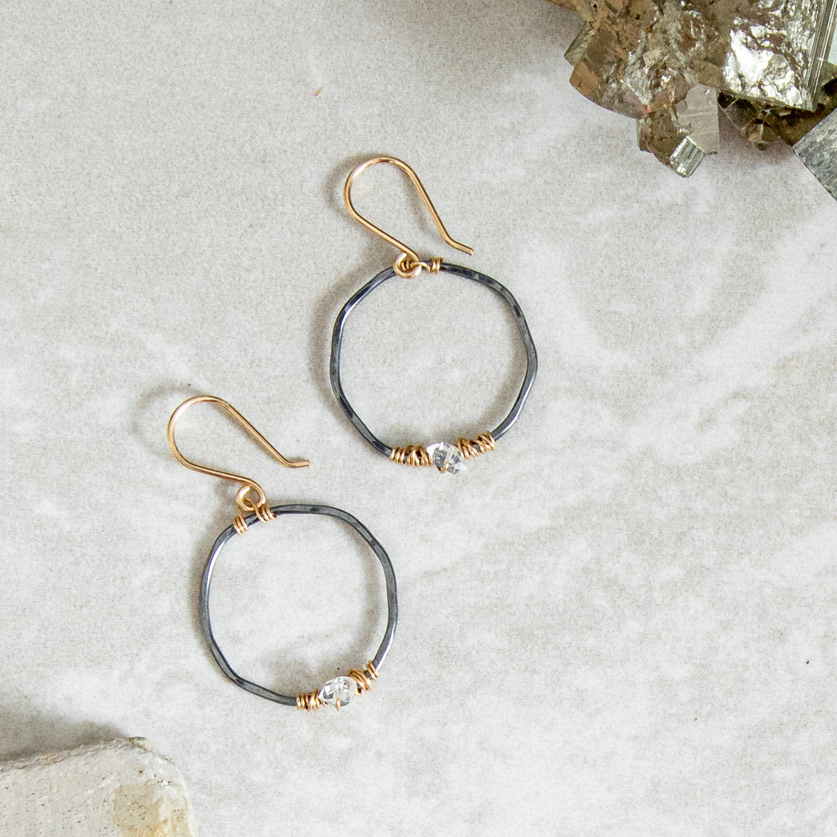 Vannucci Two Tone Herkimer Hoop Earring