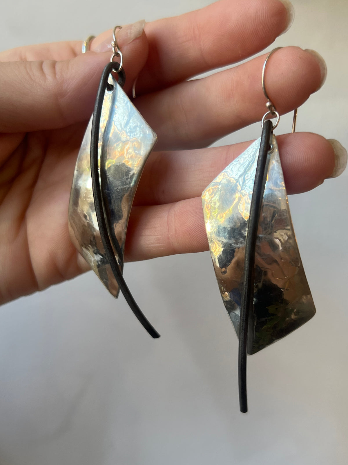 Dennis Higgins Limited Silver and Steel Arc Drop Earrings