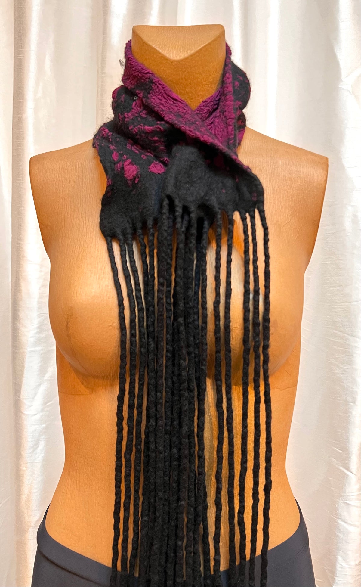 BlckBts Purple and Black Cowl Neck Scarf With Fringe