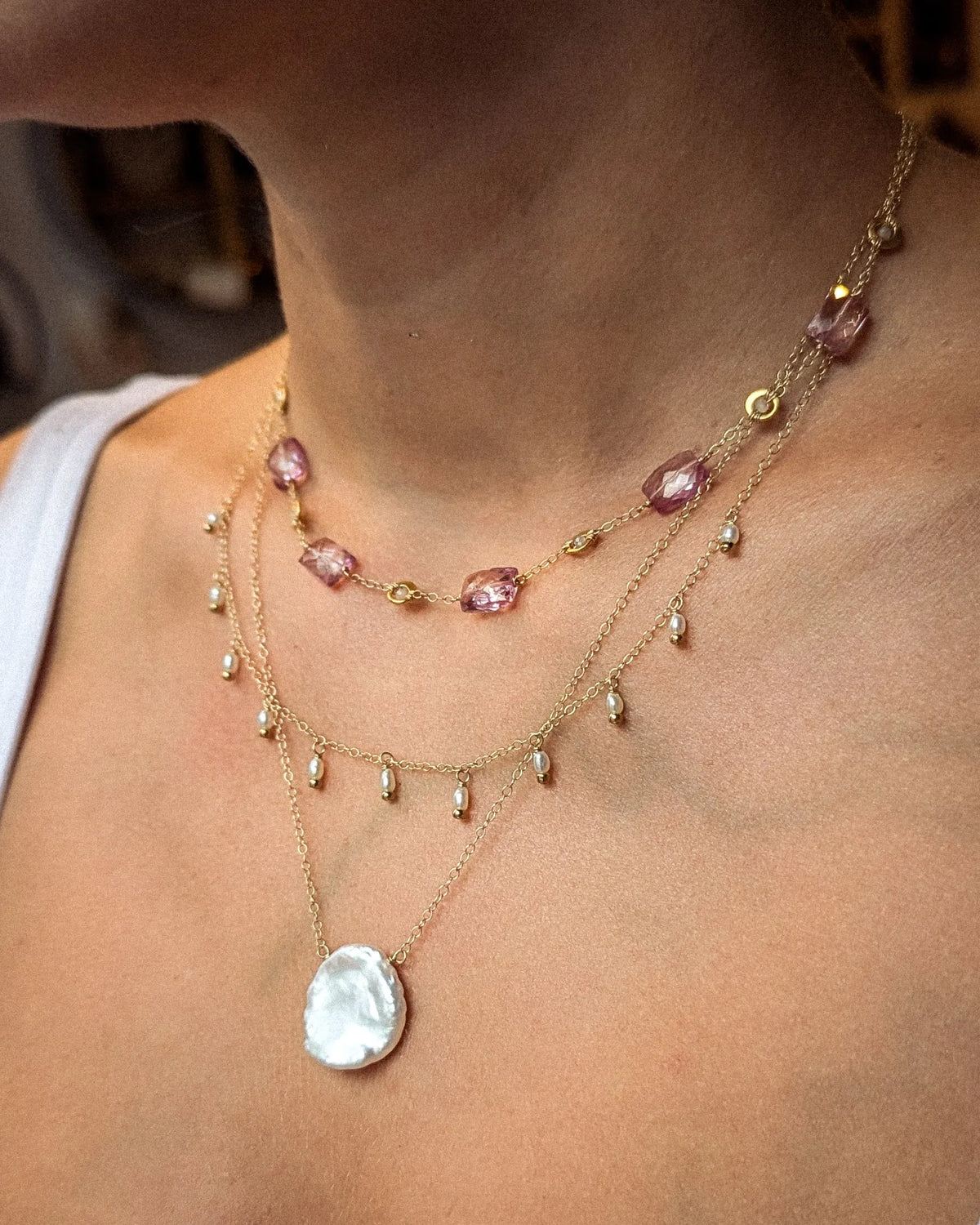 Susan Rifkin Pearl Multi Charm Necklace | 14k Gold Filled