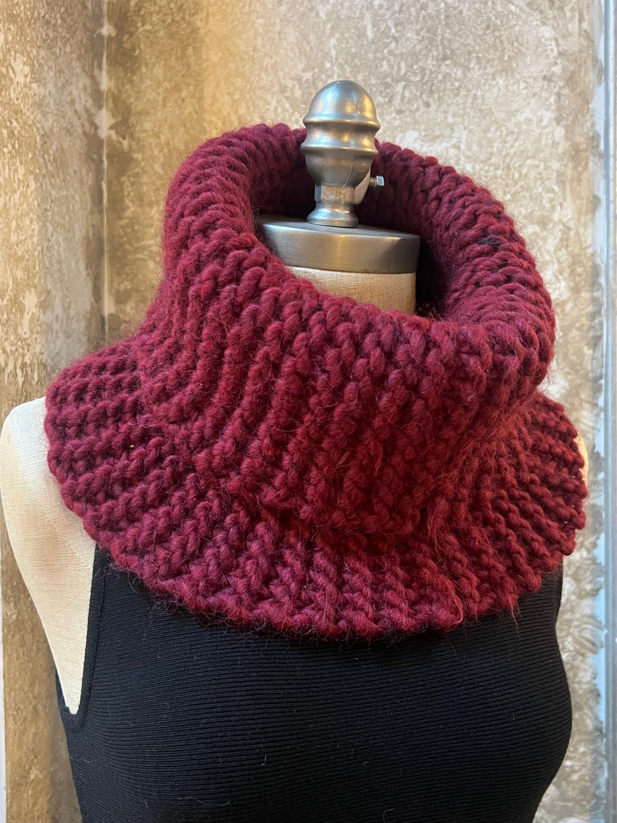 Bianca Rachele Hand Knit Cowl Scarf-  Burgundy