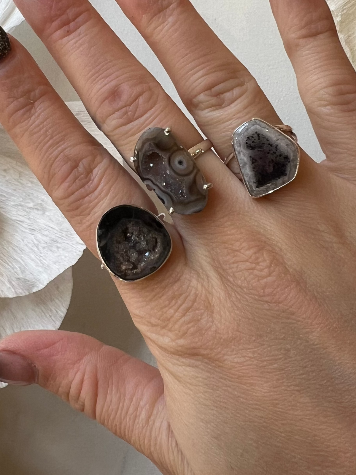 Nuance OOAK geode silver rings