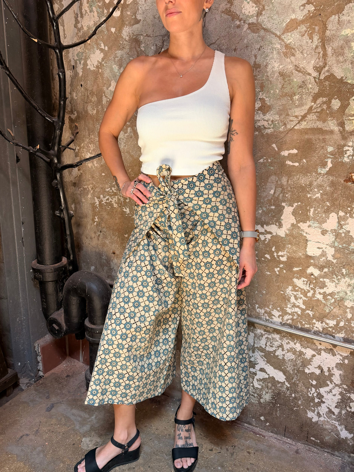 Green Tara Design X TOILE Wrap pants- Tile