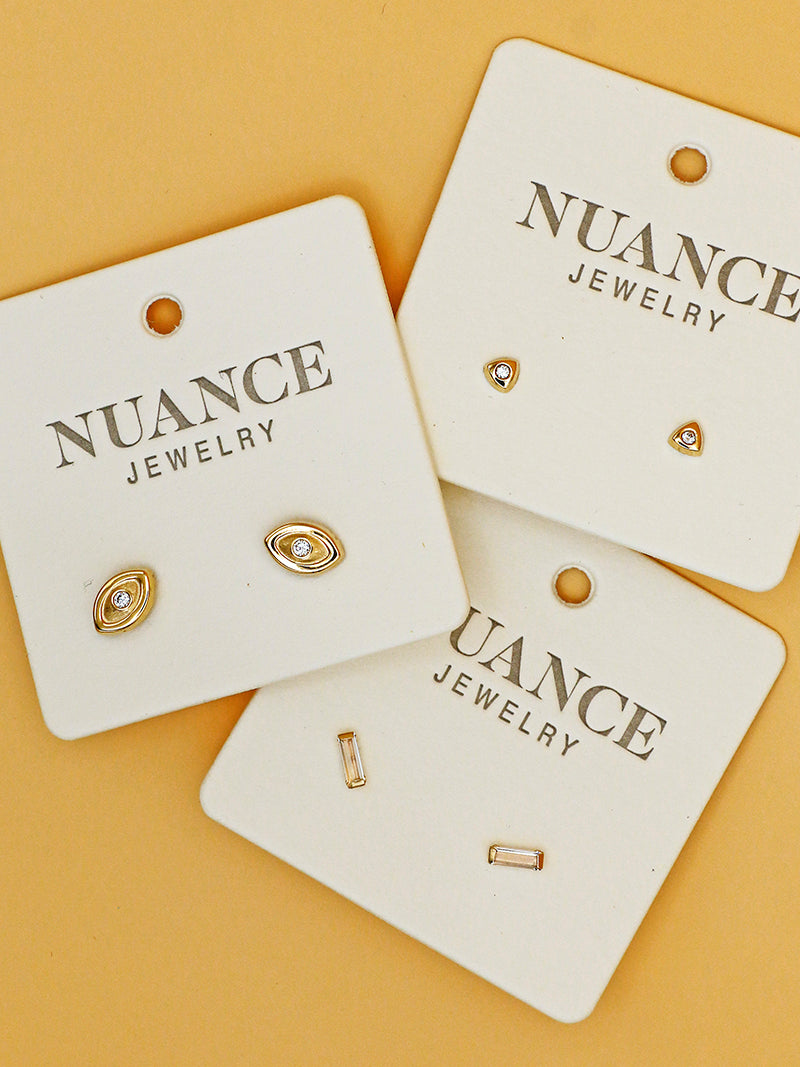 Nuance 14kt Gold Icon Studs w/  Simulated Diamonds