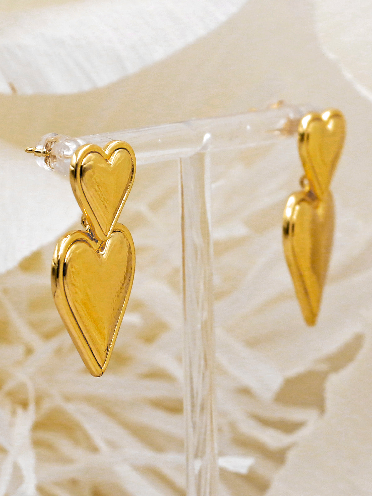 Nuance Stacked Heart Drop Earrings | Gold & Silver