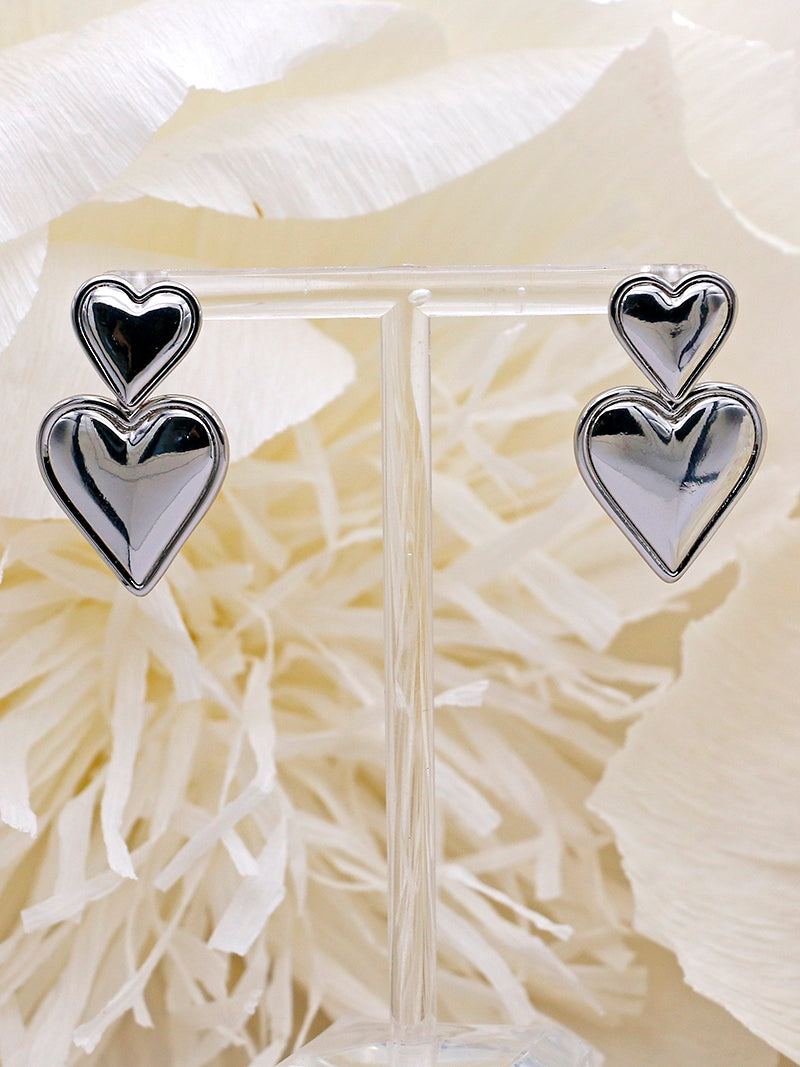 Nuance Stacked Heart Drop Earrings | Gold & Silver