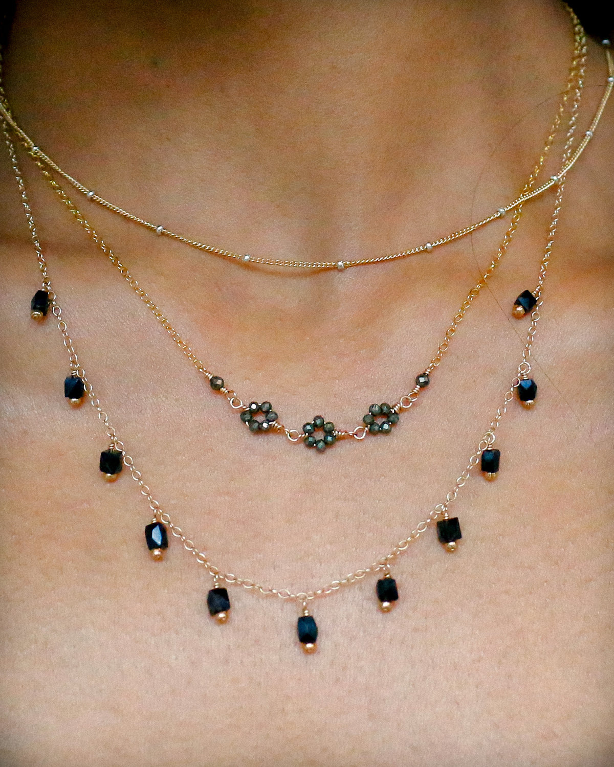 Susan Rifkin Faceted Black Spinel Multi Charm Necklace