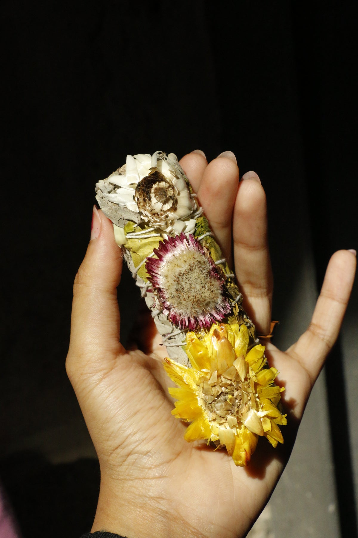 White Sage with Decorated Paper Flower Smudge Stick