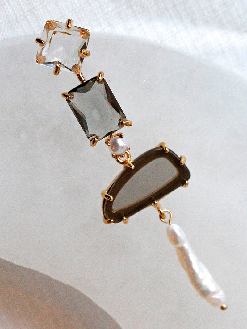Nuance Asymmetric Jewel Drop Earrings | Pearl