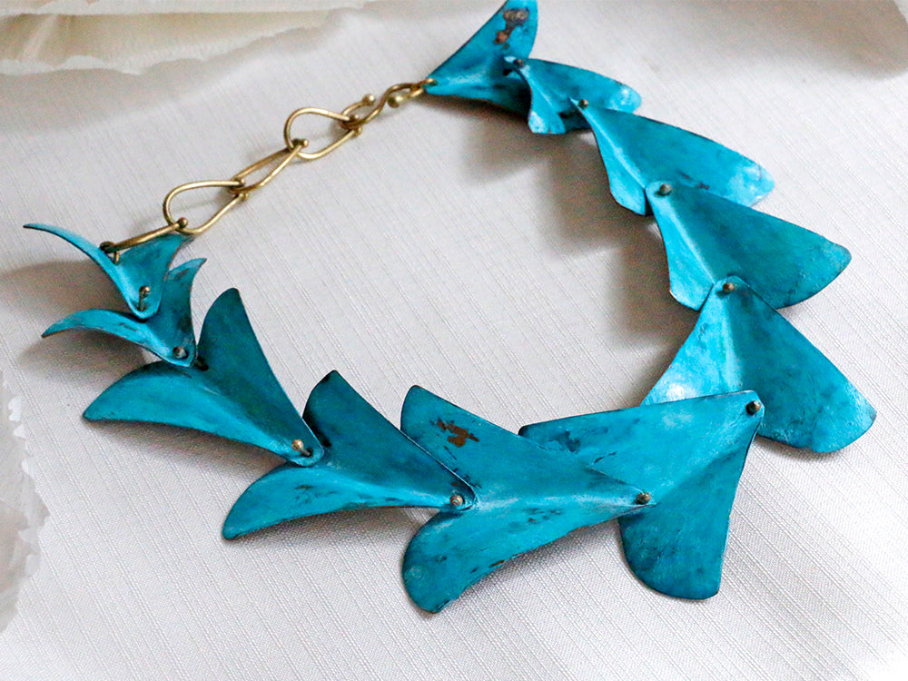 Dennis Higgins Limited Teal Patina Butterfly Wing Necklace