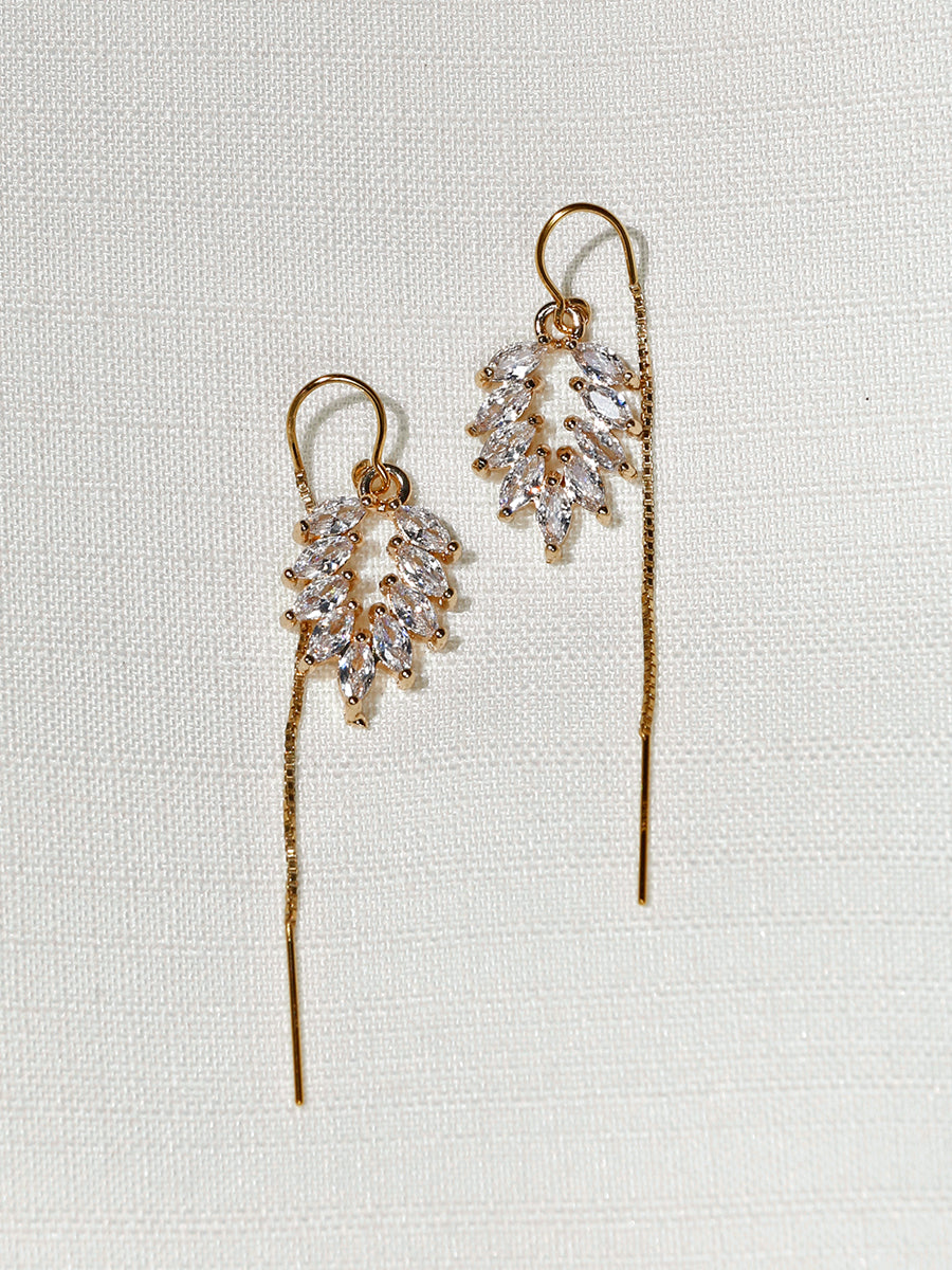 Nuance Marquise Cluster Gemstone Leaf Threaders | Gold