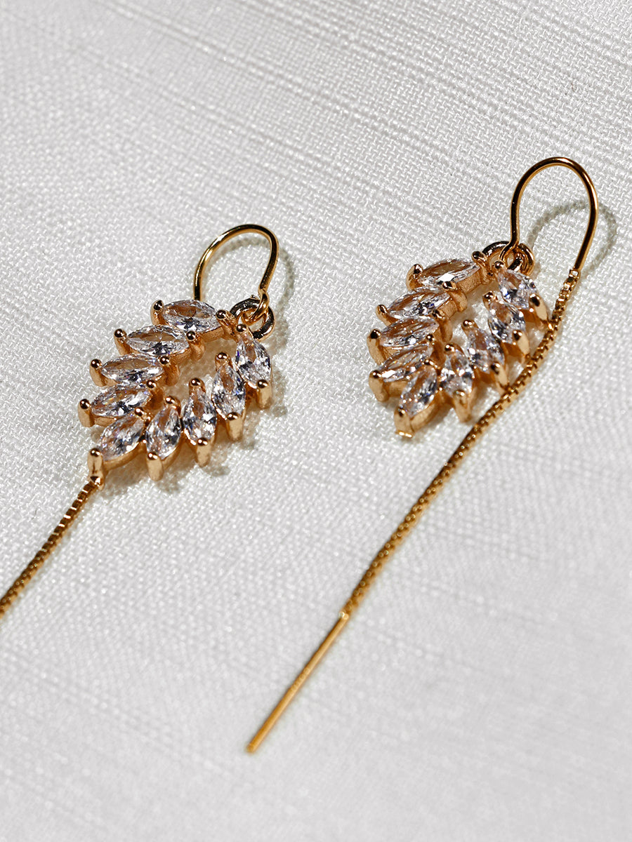 Nuance Marquise Cluster Gemstone Leaf Threaders | Gold