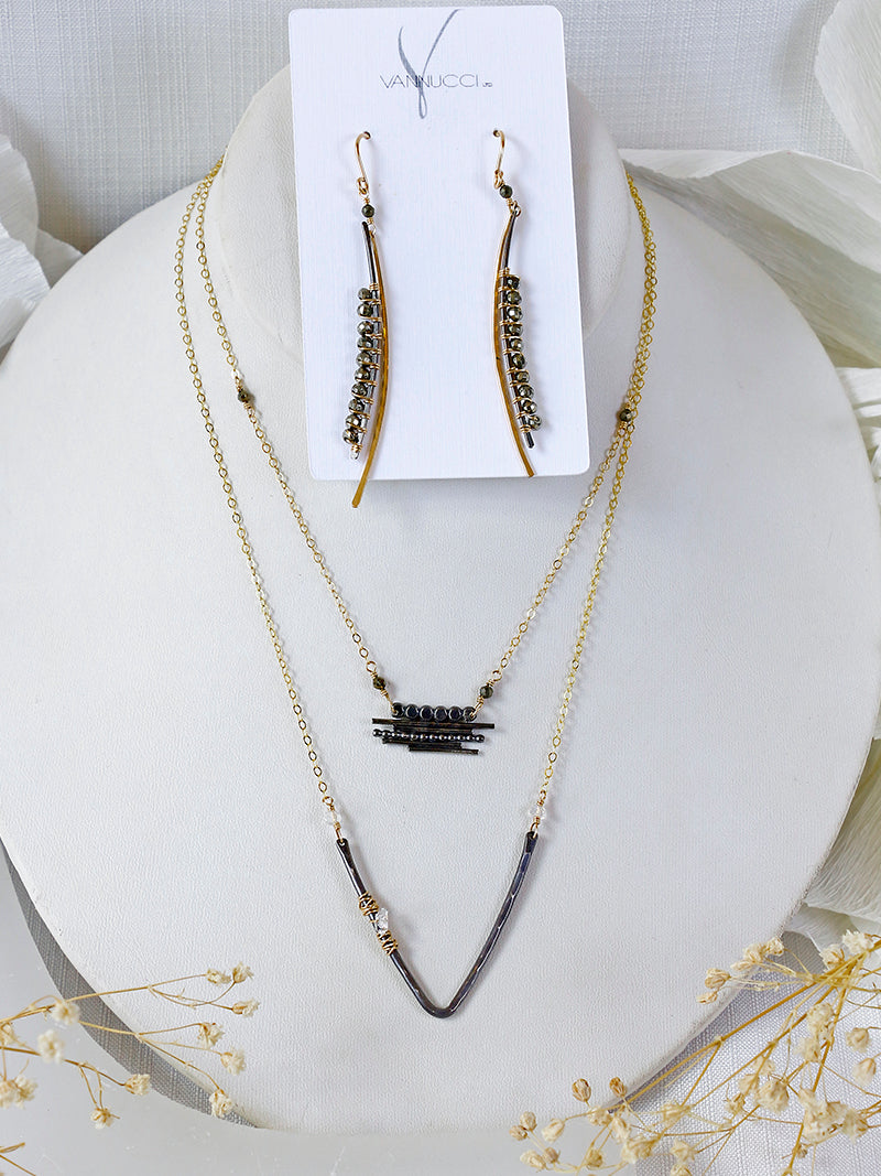 Vannucci Asymmetric Geometric Pyrite Bar Necklace