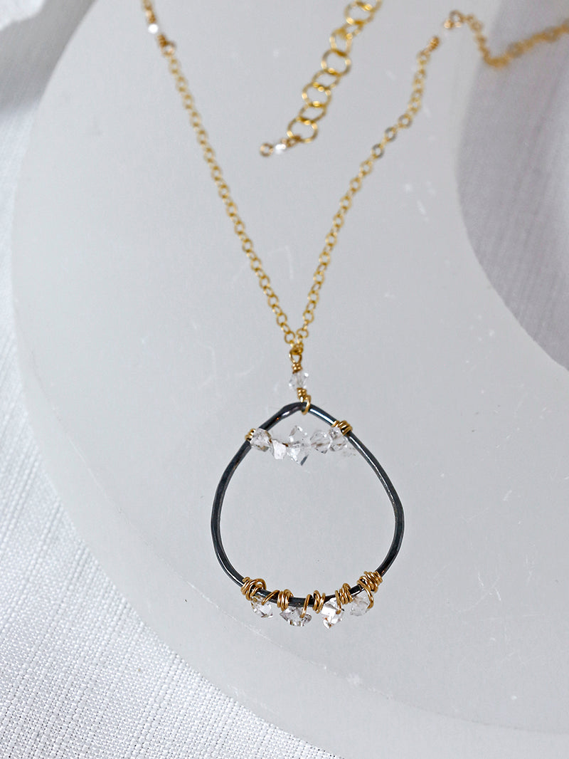 Vannucci Oxidized Silver Herkimer Diamond Pendant Necklace