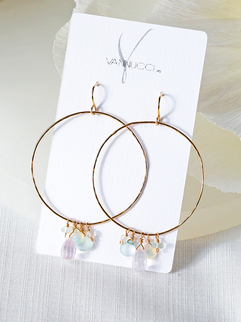 Vannucci Gold Multi Stone Hoop Earrings