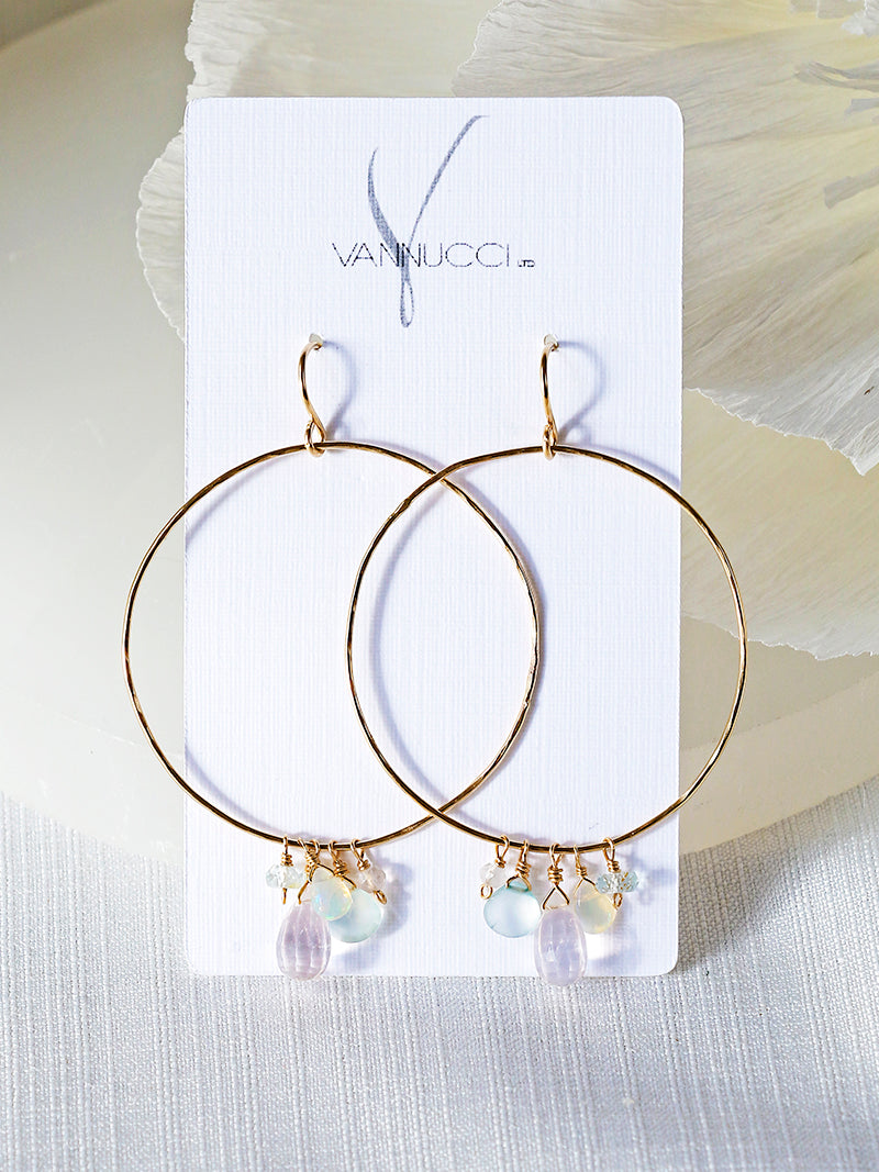 Vannucci Gold Multi Stone Hoop Earrings