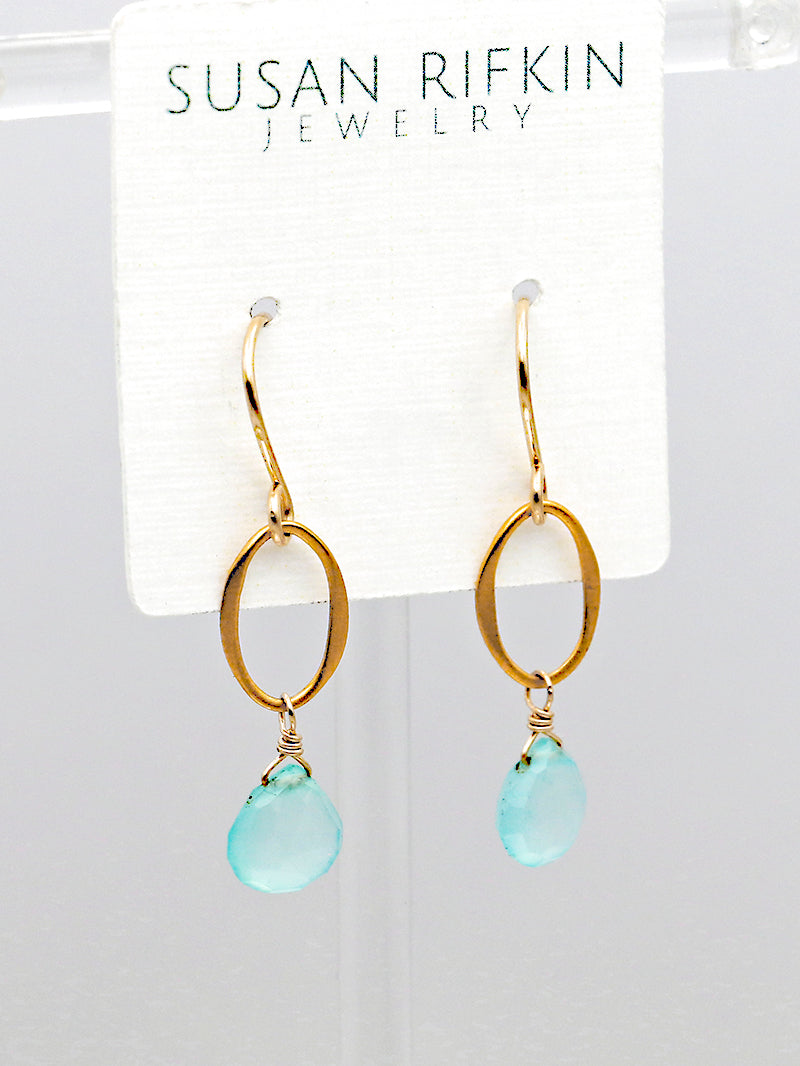 Susan Rifkin Aqua Chalcedony Teardrop Earrings | 14k Gold Filled