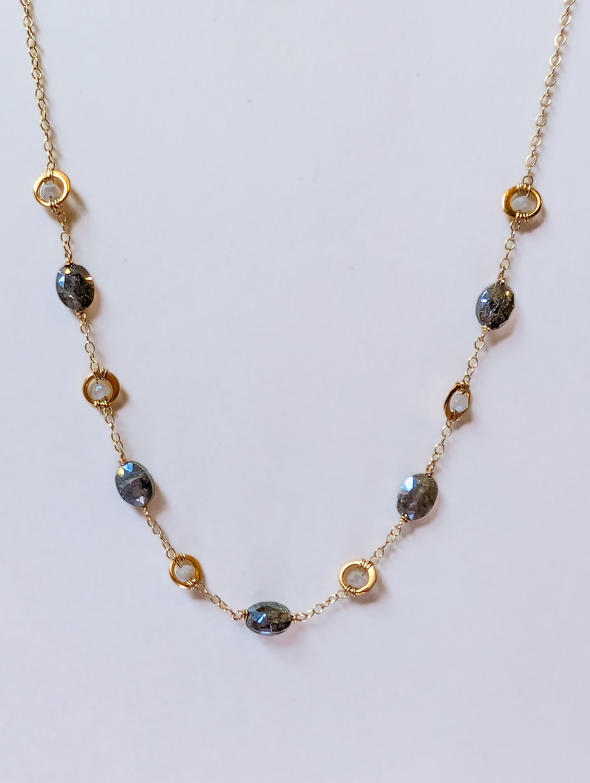 Susan Rifkin Labradorite + Moonstone Wire Wrapped Necklace