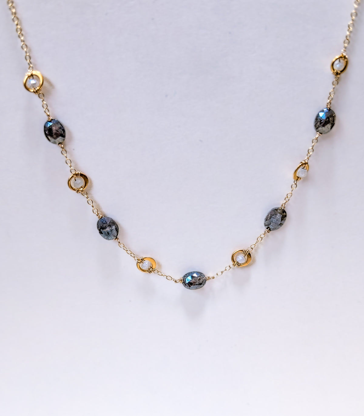 Susan Rifkin Labradorite + Moonstone Wire Wrapped Necklace