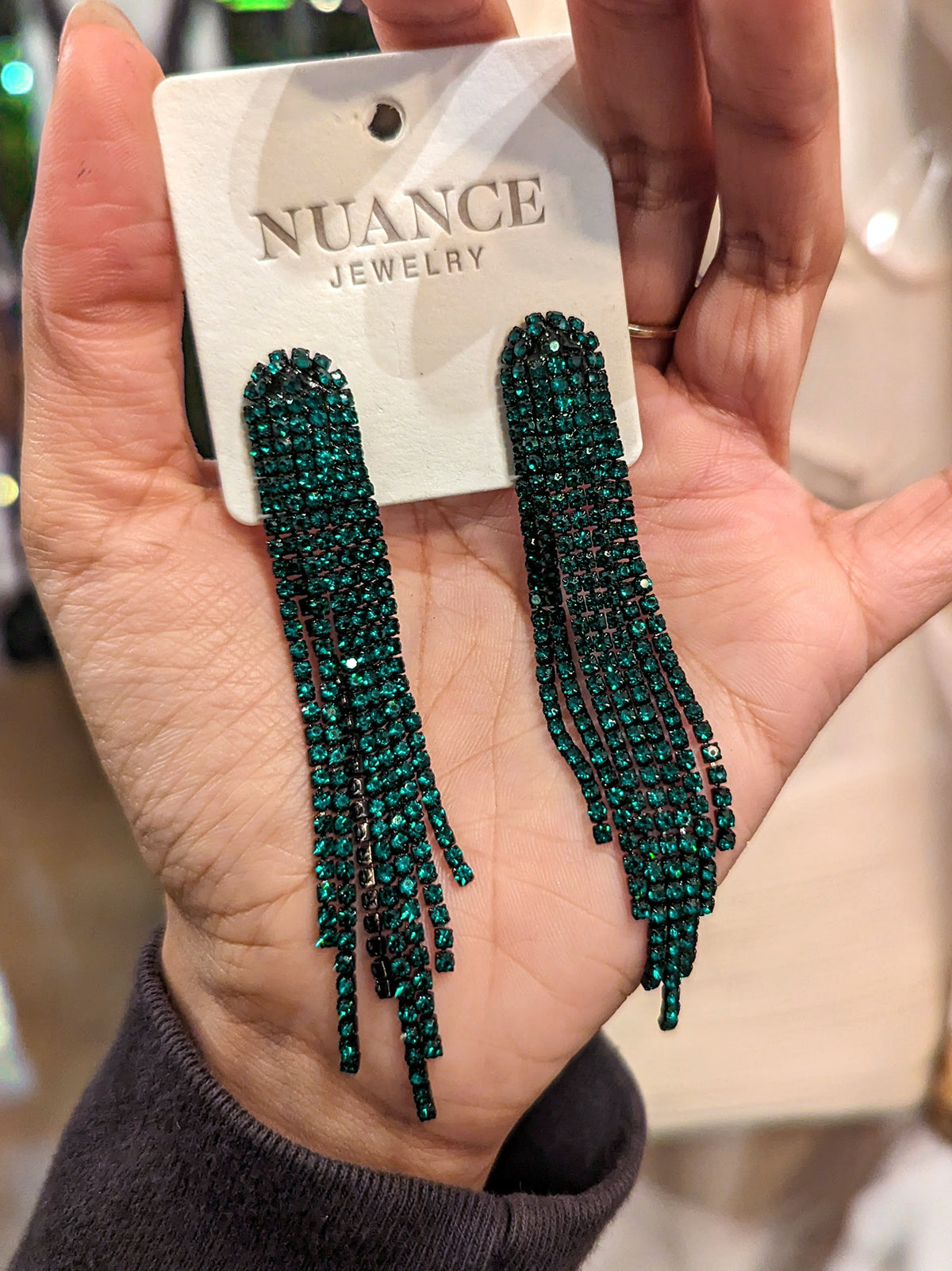 Nuance Emerald Fringe Drop Earrings