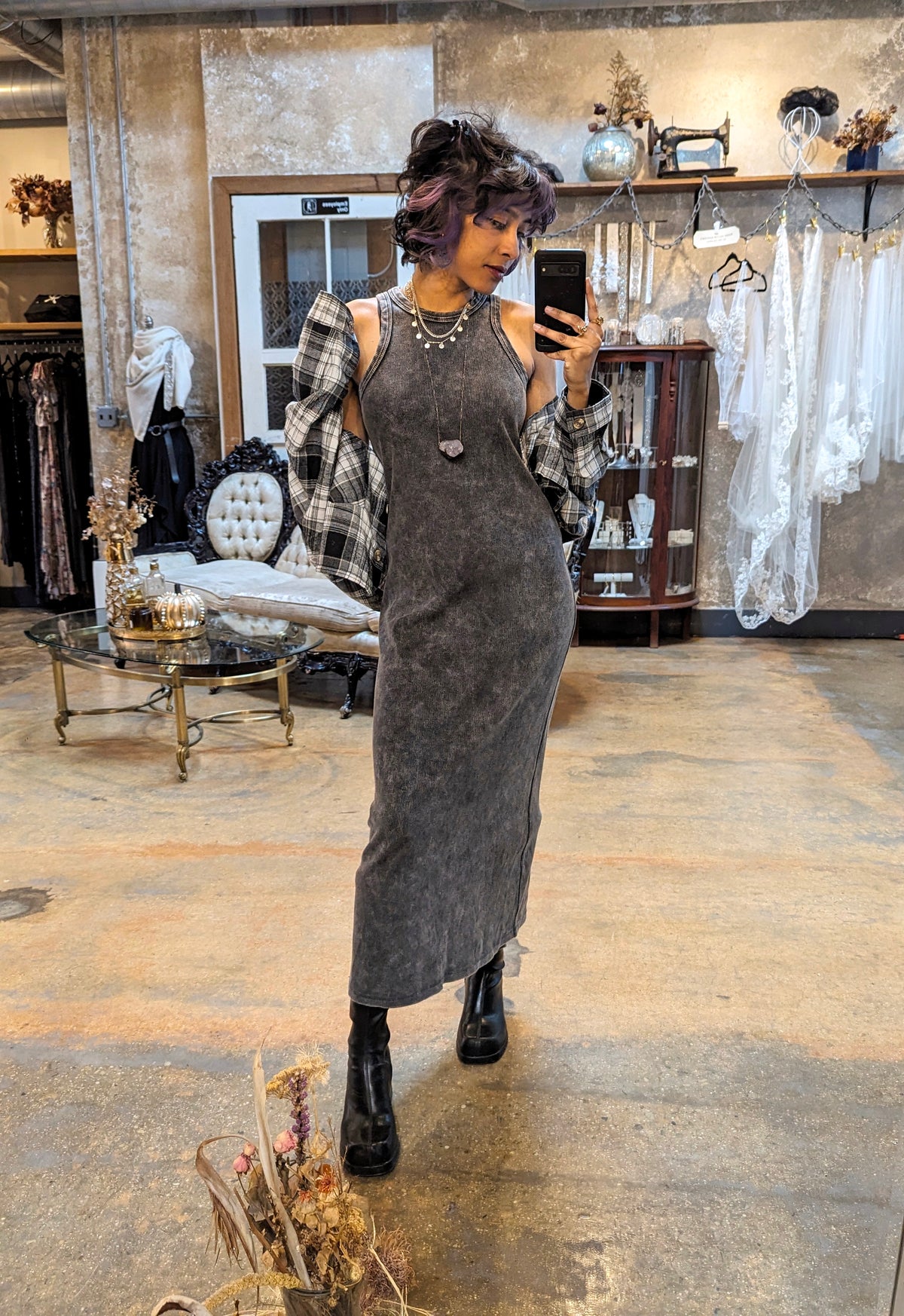 Maronie Rib Knit Midi Dress | Charcoal