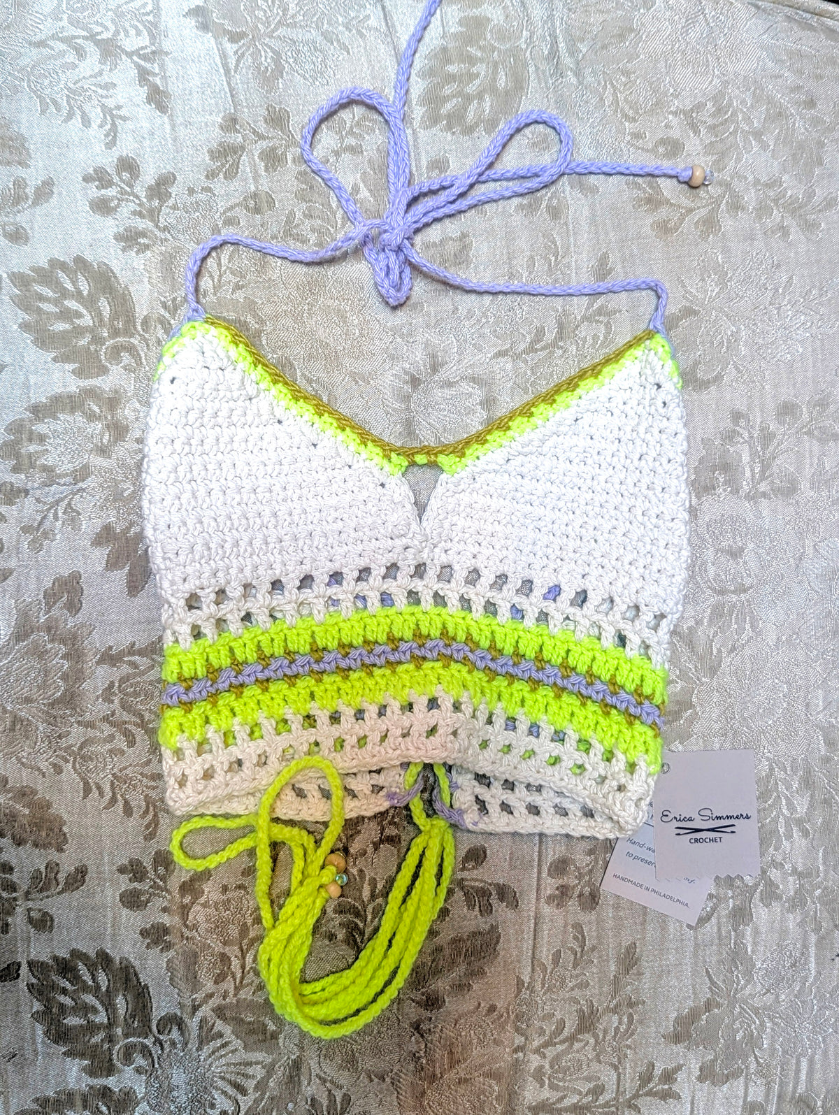 Erica Simmers Neon V-Neck Crochet Halter Top |