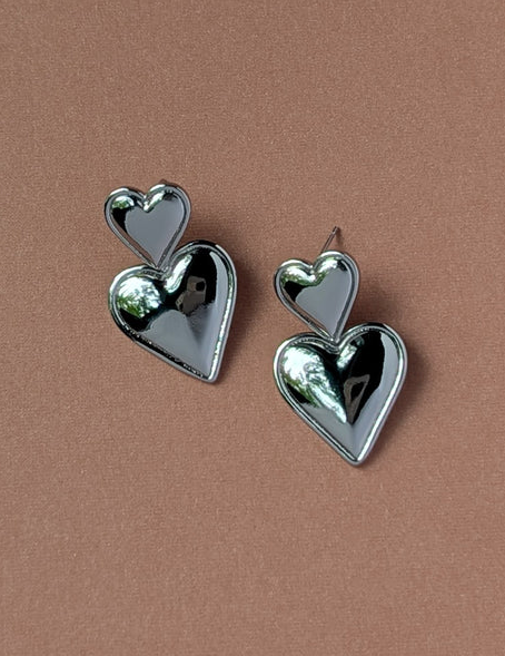 Nuance Stacked Heart Drop Earrings | Gold & Silver