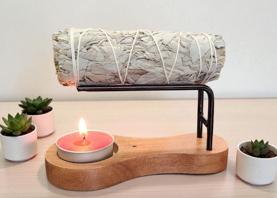 Toile 3-in-1 Wooden Sage Burner, Candle Holder, & Incense Burner